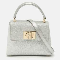 Furla Silver Glitter and Leather Mini 1927 Top Handle Bag