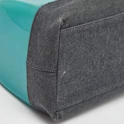 Pre Owned Furla Teal Blue/Black Rubber and Denim Candy Bag