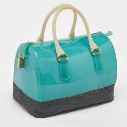 Pre Owned Furla Teal Blue/Black Rubber and Denim Candy Bag