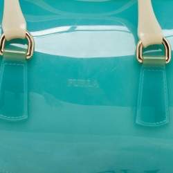 Pre Owned Furla Teal Blue/Black Rubber and Denim Candy Bag