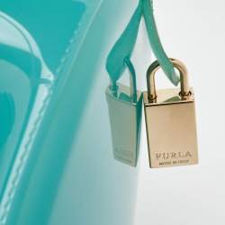 Pre Owned Furla Teal Blue/Black Rubber and Denim Candy Bag