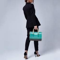 Pre Owned Furla Teal Blue/Black Rubber and Denim Candy Bag