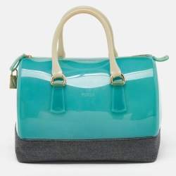 Furla Teal Blue/Black Rubber and Denim Candy Bag