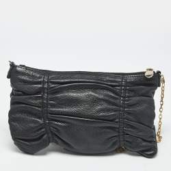 Pre Owned Furla Black Gathered Leather Chain Crossbody Bag