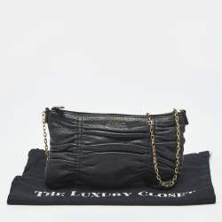 Pre Owned Furla Black Gathered Leather Chain Crossbody Bag