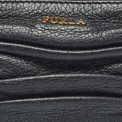 Pre Owned Furla Black Gathered Leather Chain Crossbody Bag