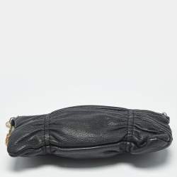 Pre Owned Furla Black Gathered Leather Chain Crossbody Bag