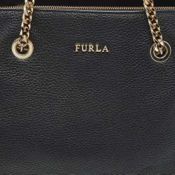 Pre Owned Furla Black Leather Julia Chain Tote