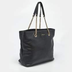Pre Owned Furla Black Leather Julia Chain Tote