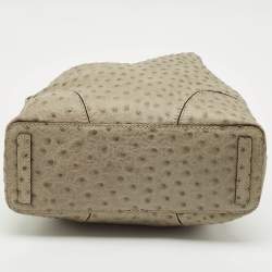 Pre Owned Furla Light Green Ostrich Embossed Leather Drawstring Bucket Bag