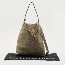 Pre Owned Furla Light Green Ostrich Embossed Leather Drawstring Bucket Bag