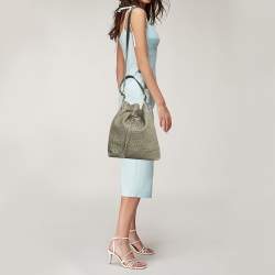 Pre Owned Furla Light Green Ostrich Embossed Leather Drawstring Bucket Bag