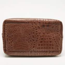 Pre Owned Furla Brown Rubber and Croc Embossed Leather Medium Candy Satchel