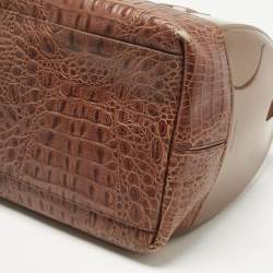 Pre Owned Furla Brown Rubber and Croc Embossed Leather Medium Candy Satchel