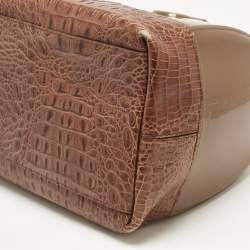 Pre Owned Furla Brown Rubber and Croc Embossed Leather Medium Candy Satchel