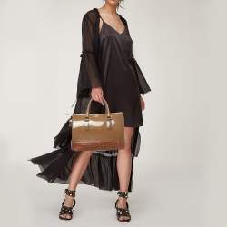 Pre Owned Furla Brown Rubber and Croc Embossed Leather Medium Candy Satchel