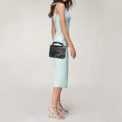 Pre Owned Furla Black Croc Embossed and Leather Mini Bella Top Handle Bag