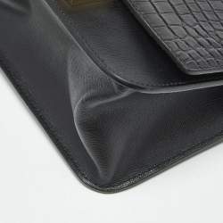 Pre Owned Furla Black Croc Embossed and Leather Mini Bella Top Handle Bag