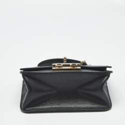 Pre Owned Furla Black Croc Embossed and Leather Mini Bella Top Handle Bag