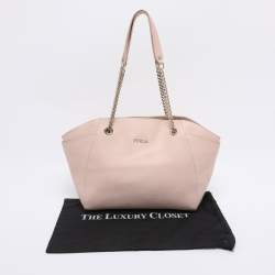 Pre Owned Furla Blush Pink Leather Julia Chain Tote