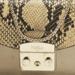 Pre Owned Furla Cream/Metallic Leather Mini Metropolis Changeable Flap Crossbody Bag