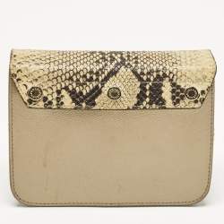 Pre Owned Furla Cream/Metallic Leather Mini Metropolis Changeable Flap Crossbody Bag