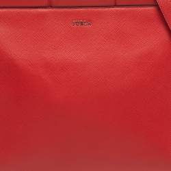 Pre Owned Furla Red Saffiano Leather Frame Satchel