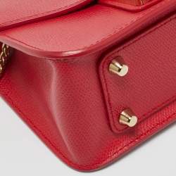 Pre Owned Furla Red Leather Mini Metropolis Chain Crossbody Bag