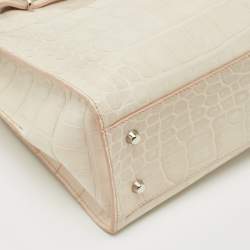 Pre Owned Furla Off White Croc Embossed Leather Medium Greta Tote