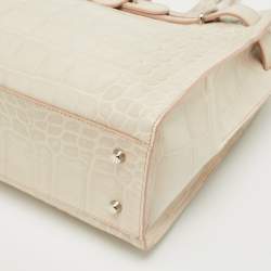 Pre Owned Furla Off White Croc Embossed Leather Medium Greta Tote