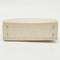 Pre Owned Furla Off White Croc Embossed Leather Medium Greta Tote