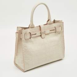 Pre Owned Furla Off White Croc Embossed Leather Medium Greta Tote