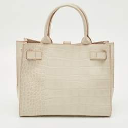 Pre Owned Furla Off White Croc Embossed Leather Medium Greta Tote