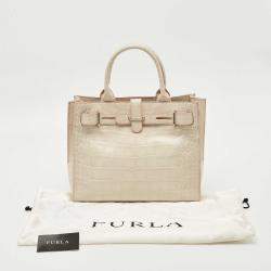 Pre Owned Furla Off White Croc Embossed Leather Medium Greta Tote