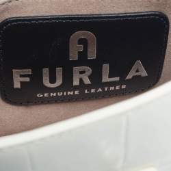 Pre Owned Furla Off White Croc Embossed Leather Villa Shoulder Bag