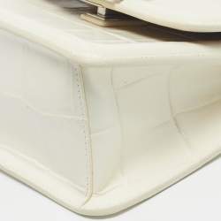 Pre Owned Furla Off White Croc Embossed Leather Villa Shoulder Bag