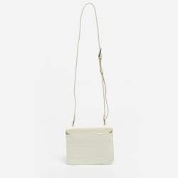 Pre Owned Furla Off White Croc Embossed Leather Villa Shoulder Bag