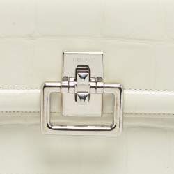 Pre Owned Furla Off White Croc Embossed Leather Villa Shoulder Bag