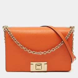 Pre Owned Furla Orange Leather Mimi Flap Crossbody Bag