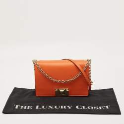 Pre Owned Furla Orange Leather Mimi Flap Crossbody Bag