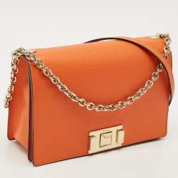 Pre Owned Furla Orange Leather Mimi Flap Crossbody Bag