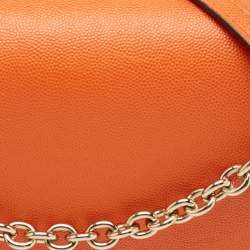 Pre Owned Furla Orange Leather Mimi Flap Crossbody Bag