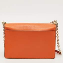 Pre Owned Furla Orange Leather Mimi Flap Crossbody Bag