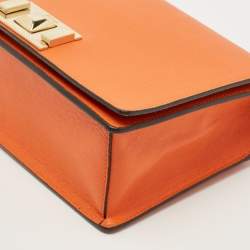 Pre Owned Furla Orange Leather Mimi Flap Crossbody Bag