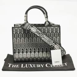 Pre Owned Furla Grey Jacquard Fabric Small Opportunity Tote