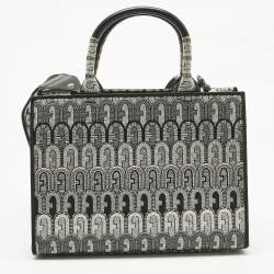 Pre Owned Furla Grey Jacquard Fabric Small Opportunity Tote