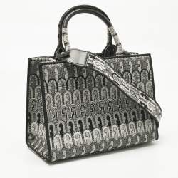 Pre Owned Furla Grey Jacquard Fabric Small Opportunity Tote
