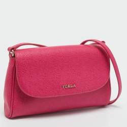 Pre Owned Furla Pink Leather Flap Crossbody Bag