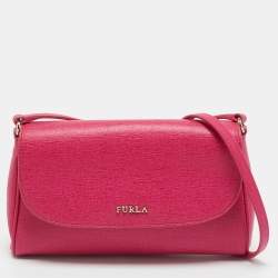 Pre Owned Furla Pink Leather Flap Crossbody Bag