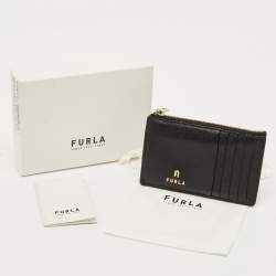 Pre Owned Furla Black Leather Zip Card Holder